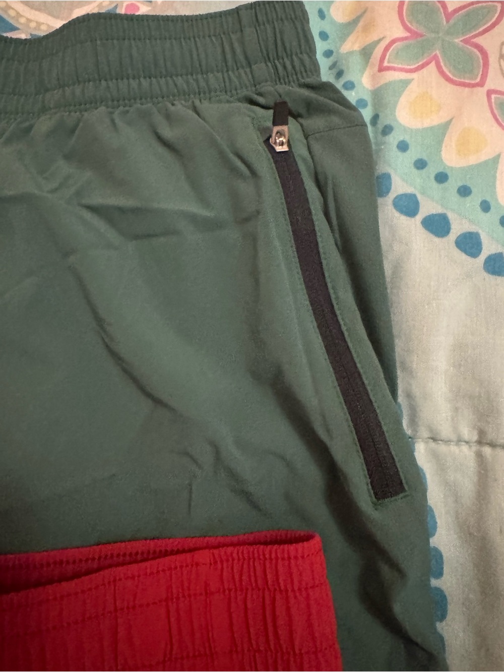 all in motion Red and Green Men's Athletic Shorts with Zip Pockets - Picture 5 of 7